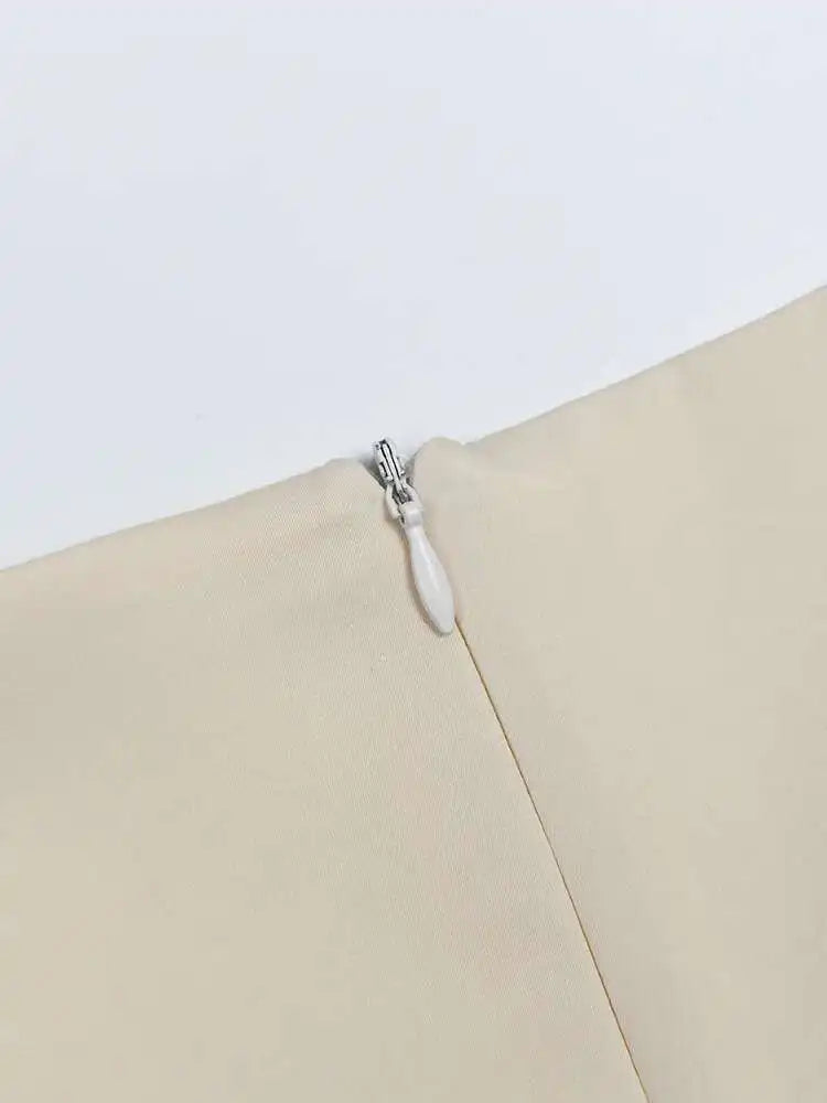 Cream Satin Midi Dress with Pearls