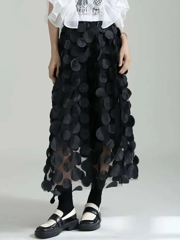 Black Circle Pull On Midi Skirt