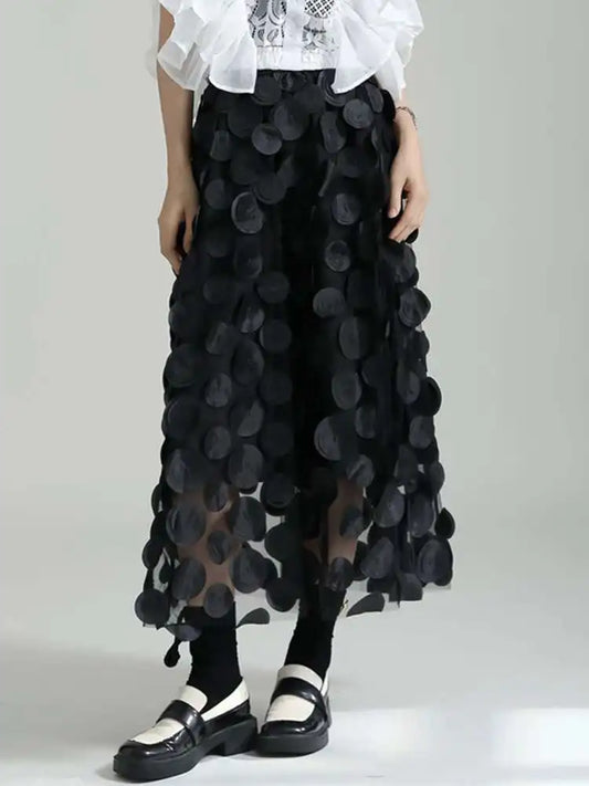 Black Circle Pull On Midi Skirt