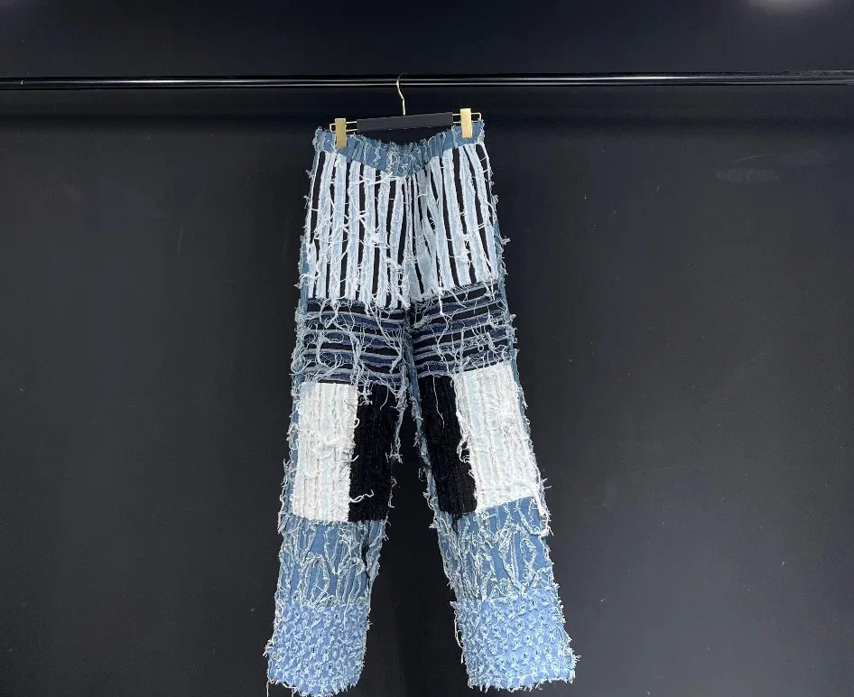 Men's Denim Distressed Light Wash Blue Jeans
