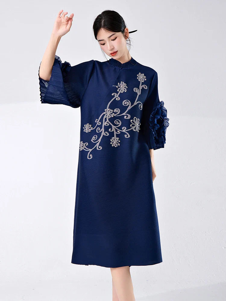 Women's Pleated Dress with Ruffle Sleeves â€?Elegant & Stylish