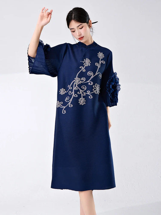 Women's Pleated Dress with Ruffle Sleeves â€?Elegant & Stylish