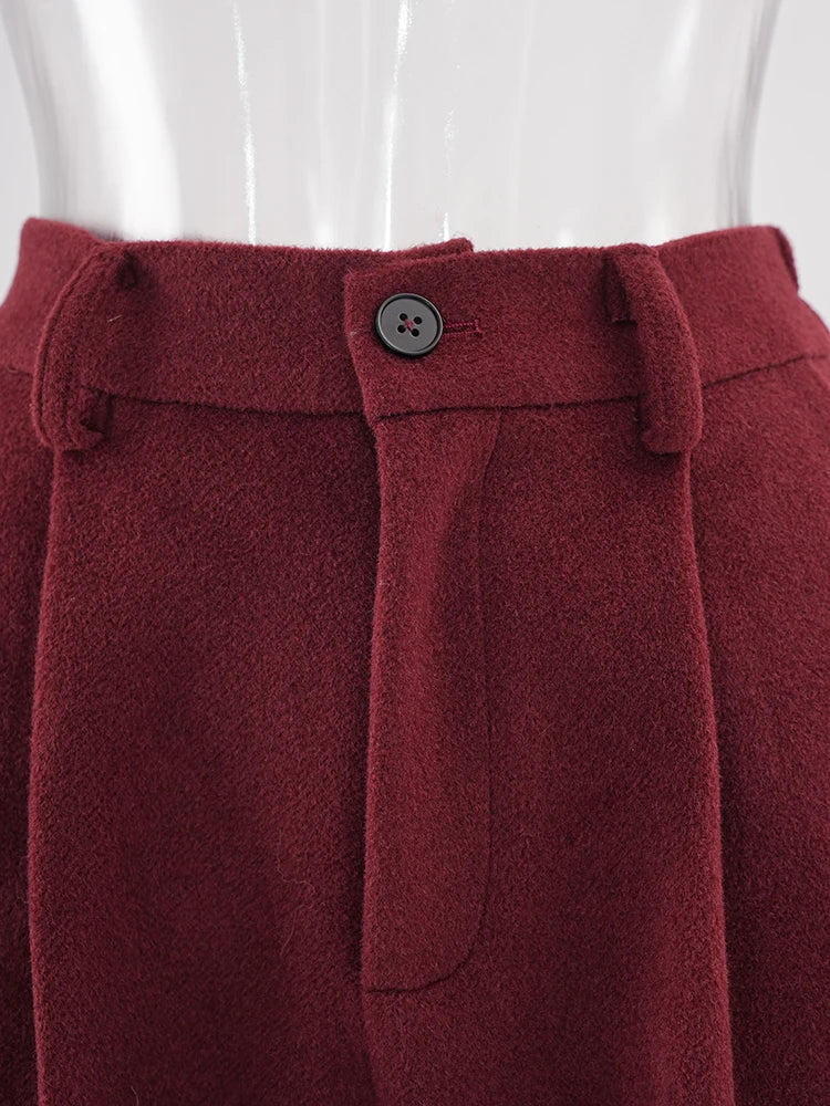 Luxe Burgundy Wool Blend Wide Leg Pant Suit