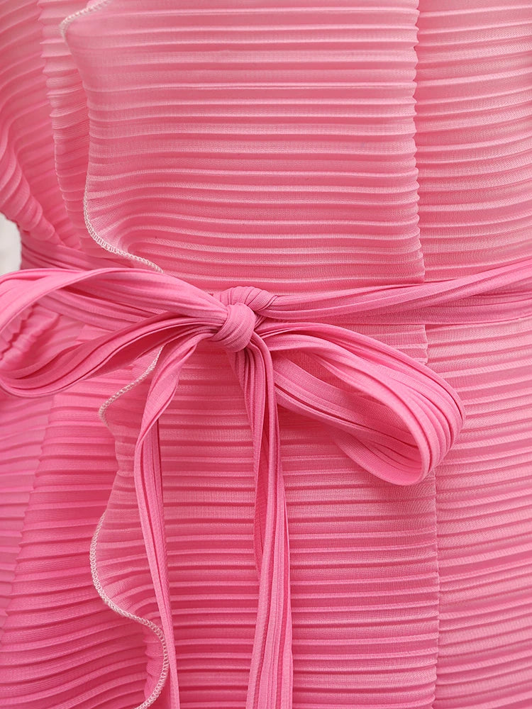 Plissé Pleated Duster Coat with Ruffled Detailing