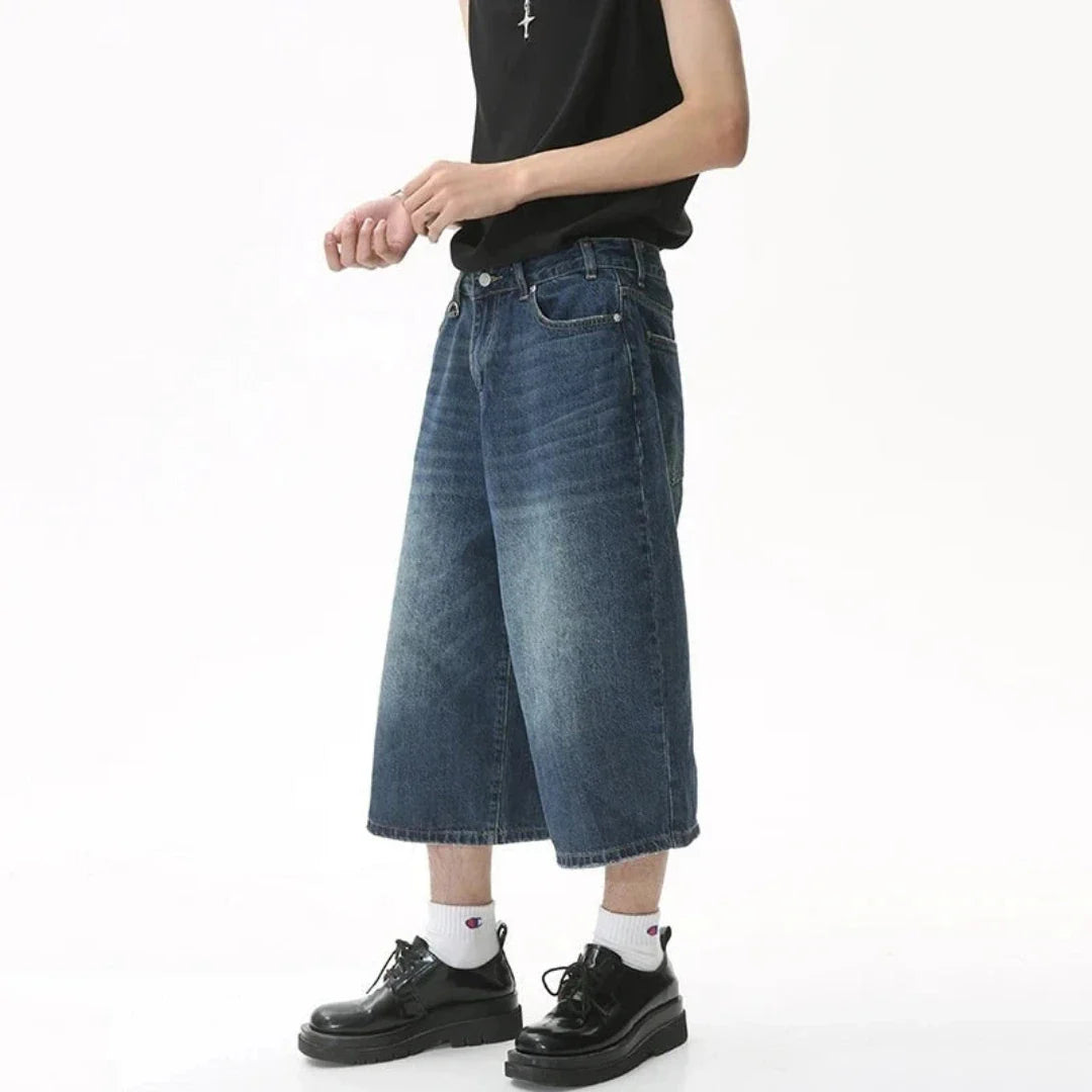 Men's Trendy Wide Leg Denim Long Shorts