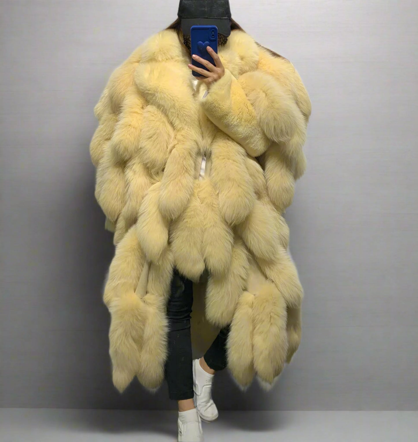 Genuine Fox Fur Tail Long Coat