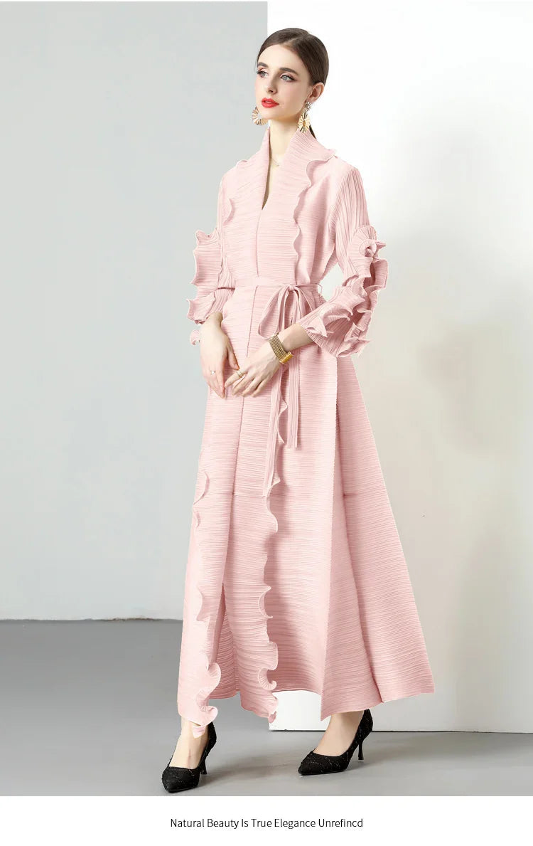 Women's Loose Fit Pleated Long Coat â€?Elegant Outerwear