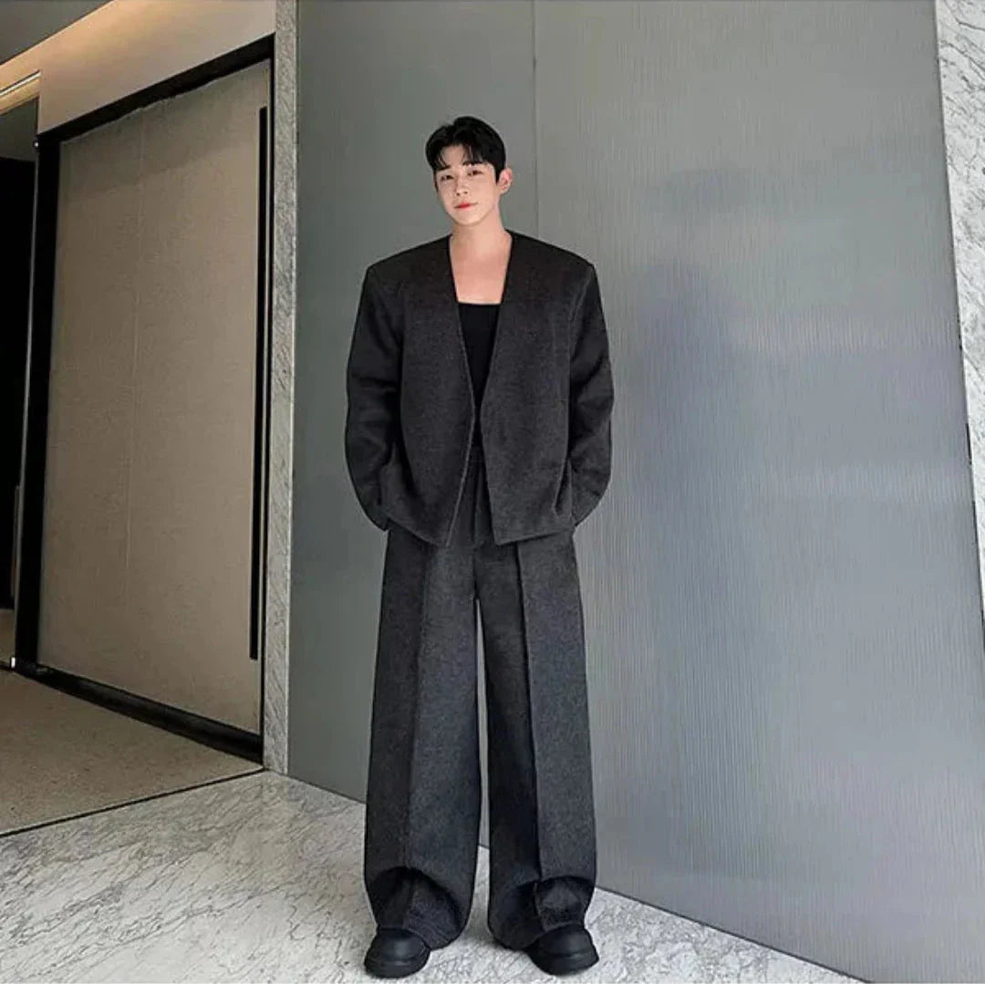 Men's 3 Piece Baggy Blazer & Pleated Trousers Set