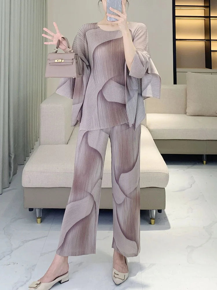 Luxe Japanese Pleats Pull-On Pants & Top Co-Ord Set