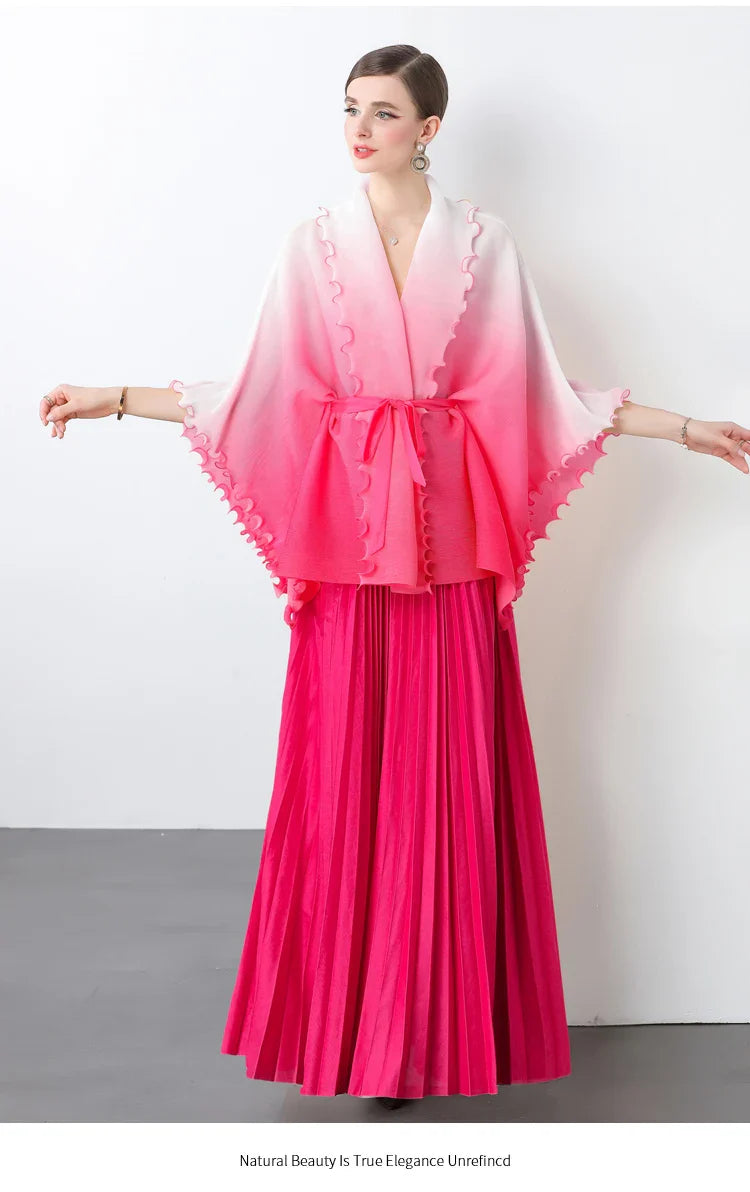 Plissé Pleated Long Skirt With Capelet Top