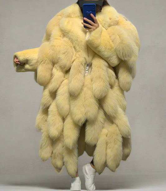 Genuine Fox Fur Tail Long Coat