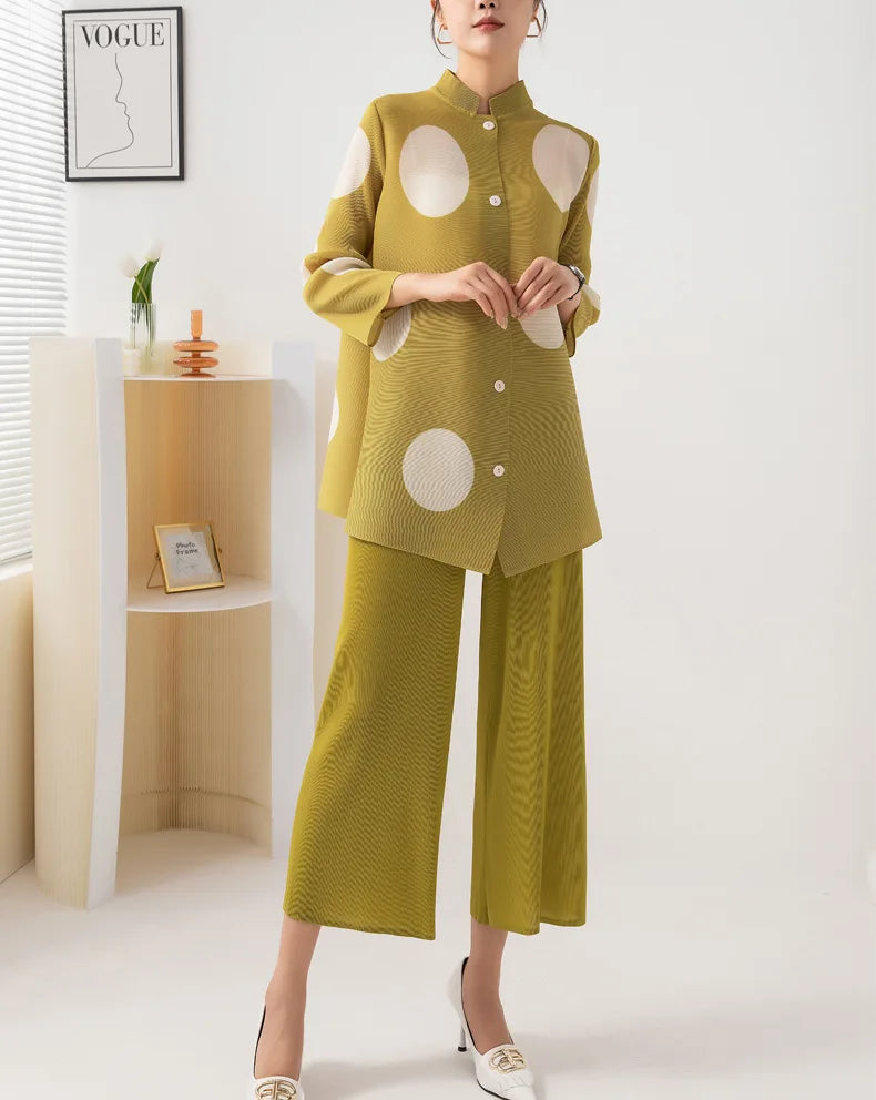 Japanese Pleated Polka Dot Pant Set