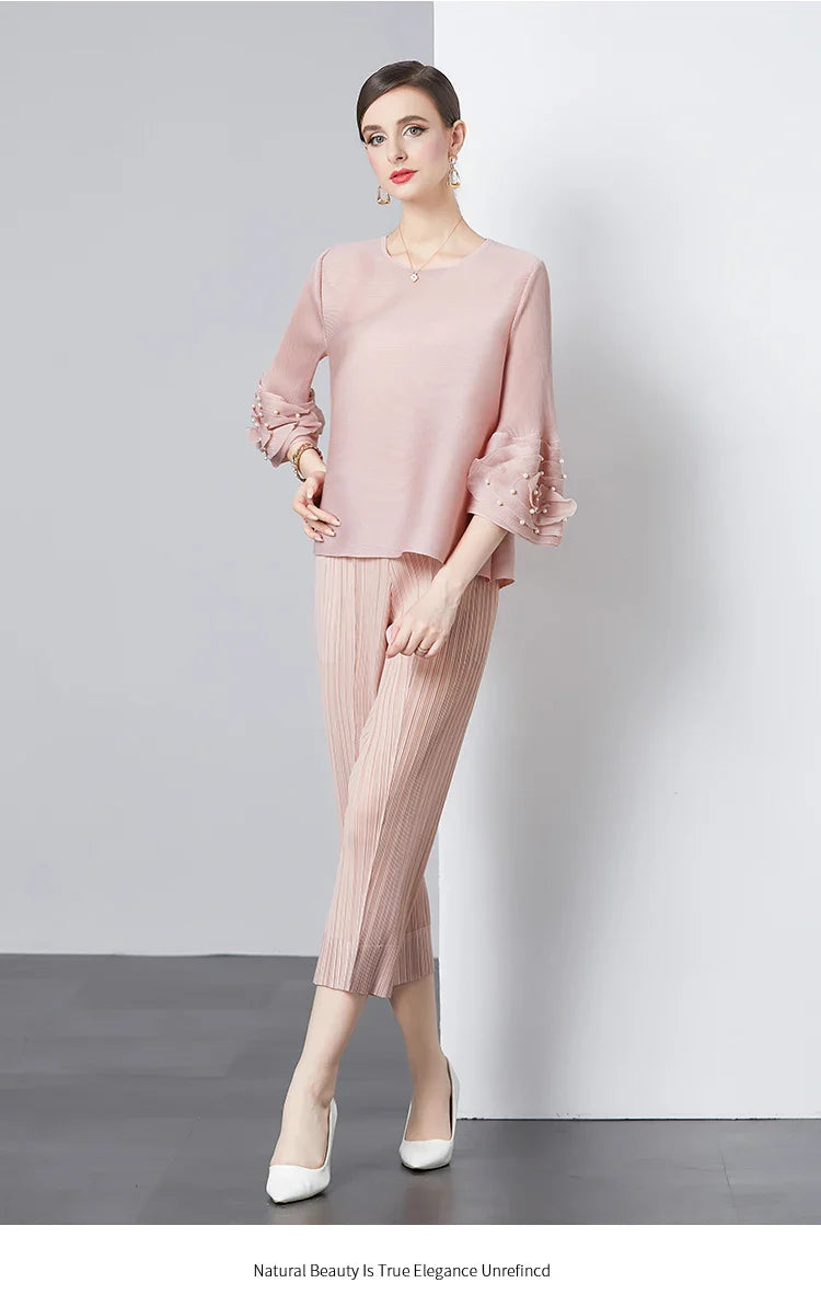 Women's Plissé Top & Cropped Pant Set