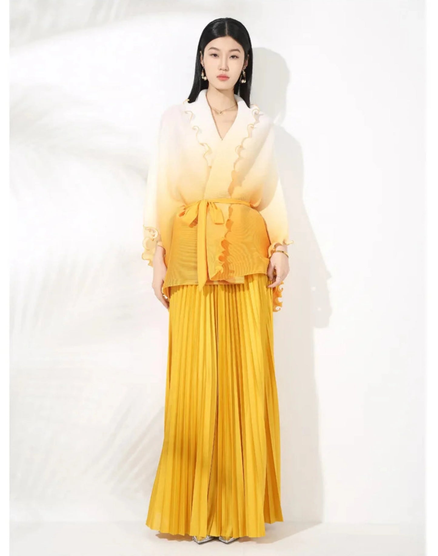 Truly Pleated Plissé Two-Piece Draped Skirt Set
