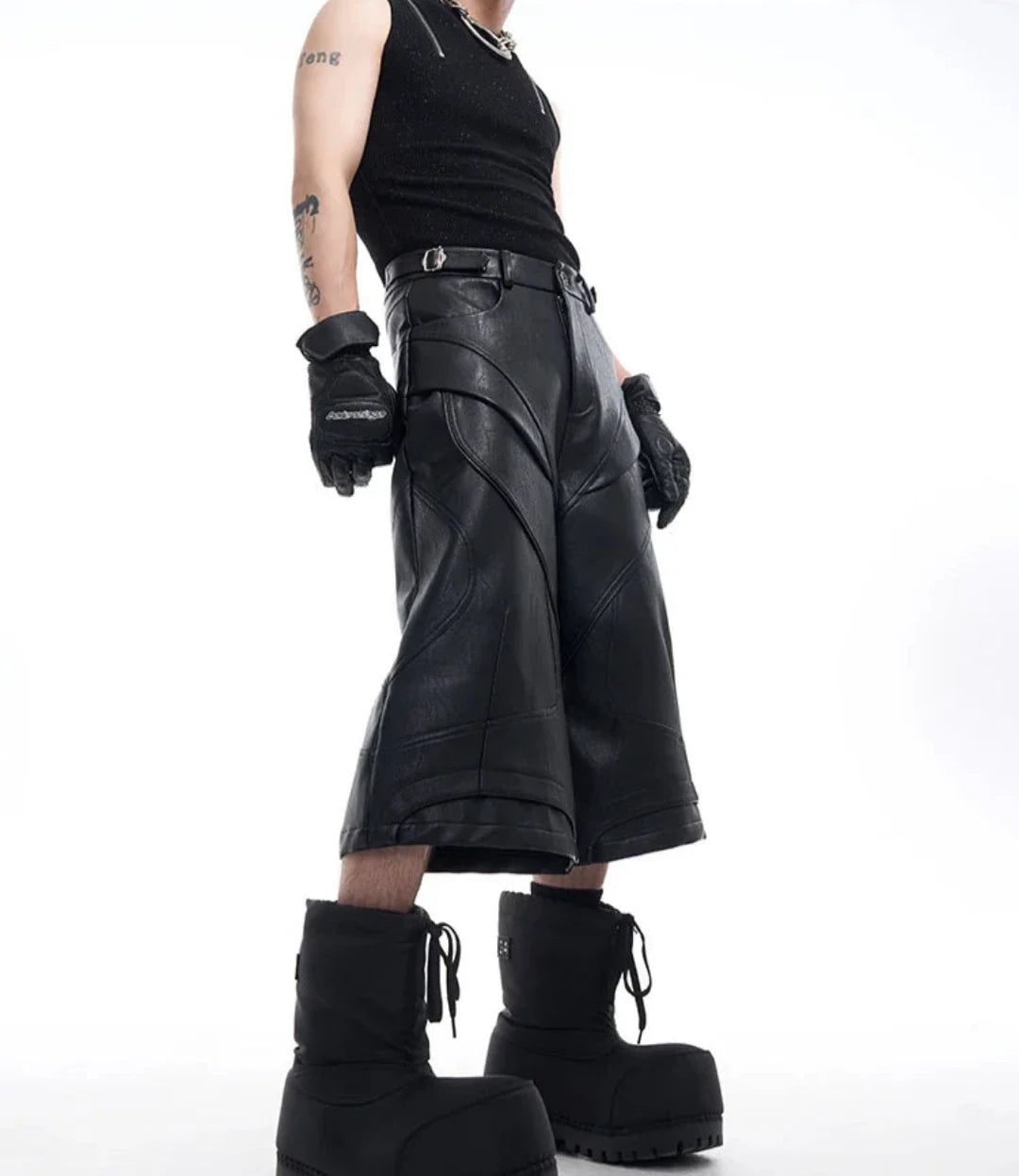 Men's Textured Faux Leather Long Shorts