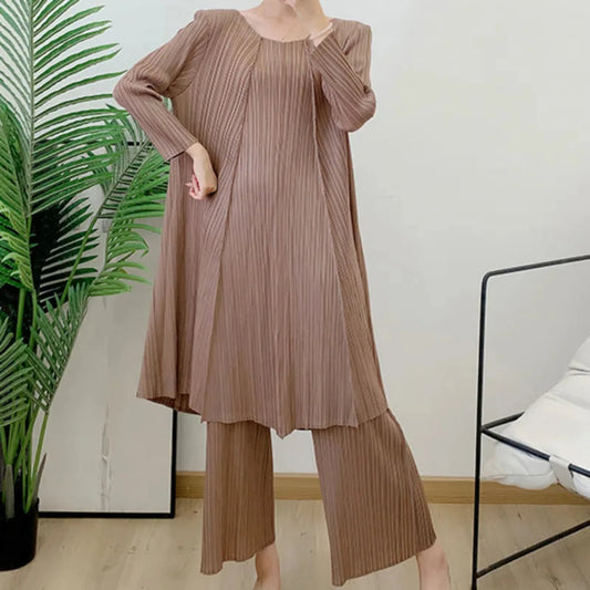 Luxury Oversized Pull-On Pleated Pants & Top Set