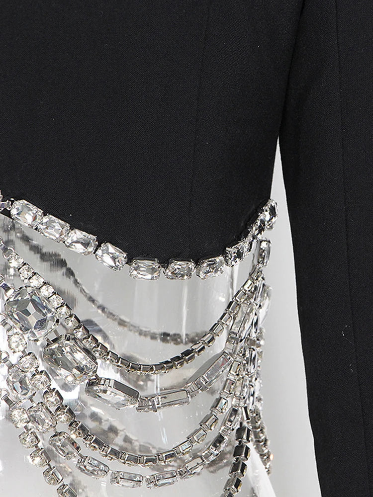 Slim Fit Cropped Blazer with Crystal Chain