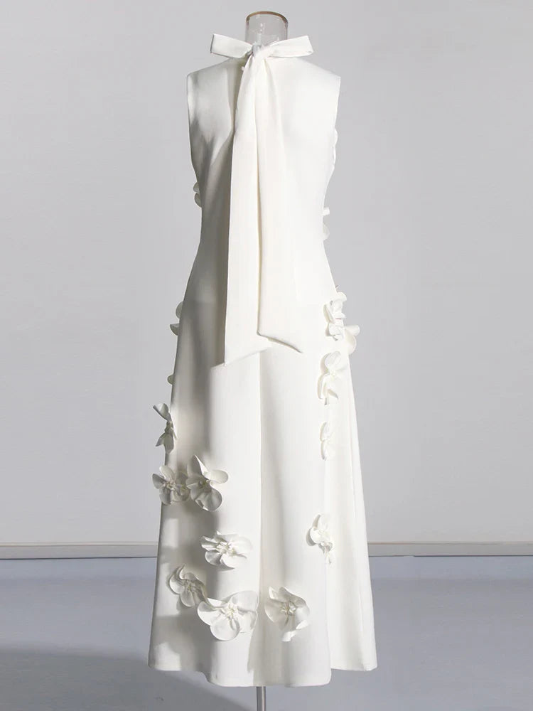 Luxe 3D Floral Midi Sleeveless Dress