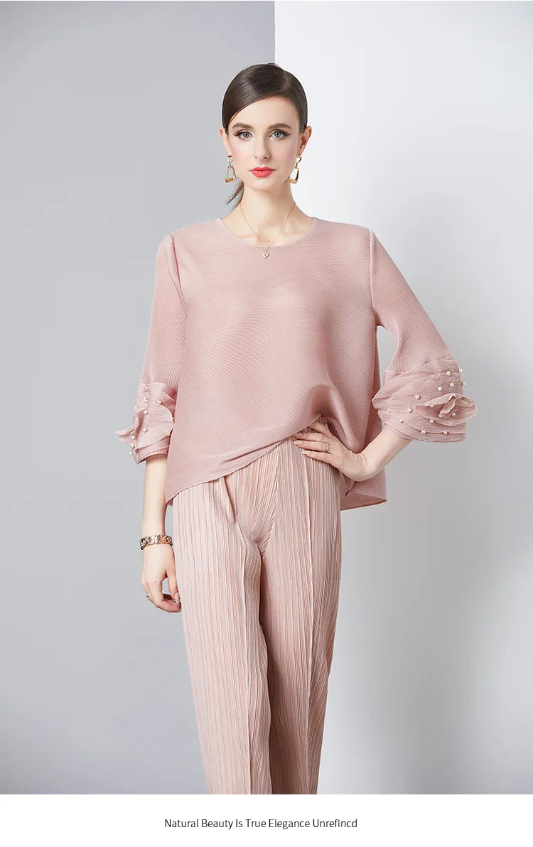 Women's Plissé Top & Cropped Pant Set