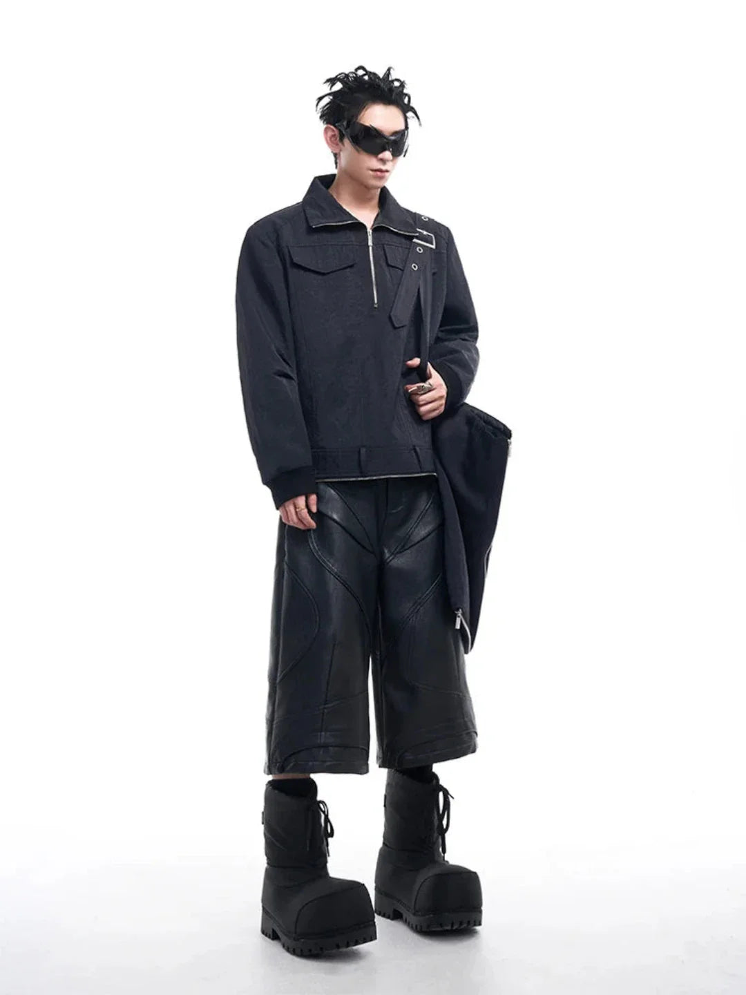 Men's Textured Faux Leather Long Shorts