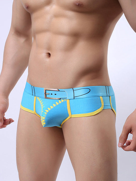Zipper Belt Printed Cotton Pouch Briefs