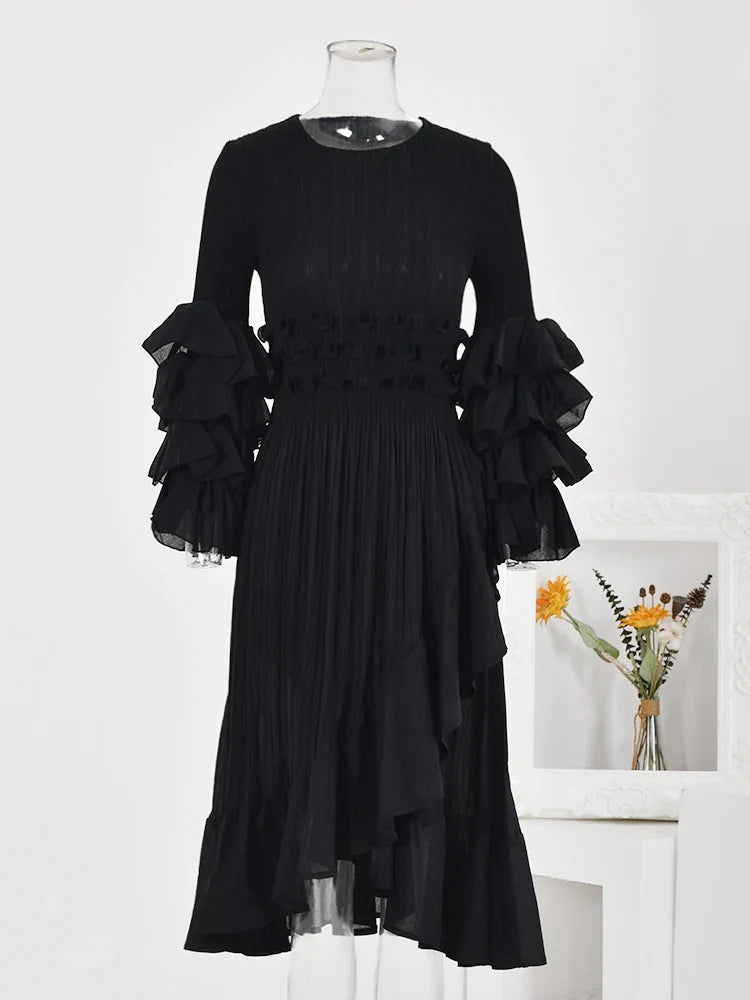 Women's Pleated Bodice Flutter Sleeve Pleat Midi Dress