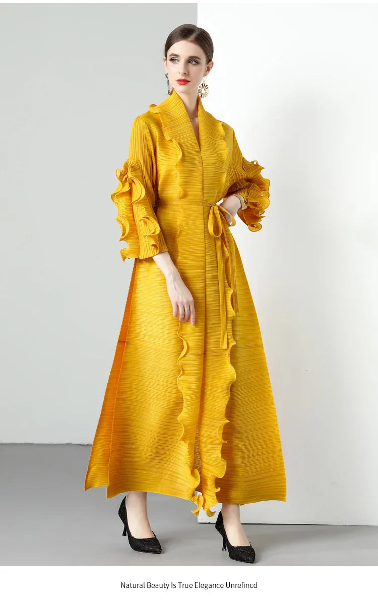 Women's Loose Fit Pleated Long Coat â€?Elegant Outerwear