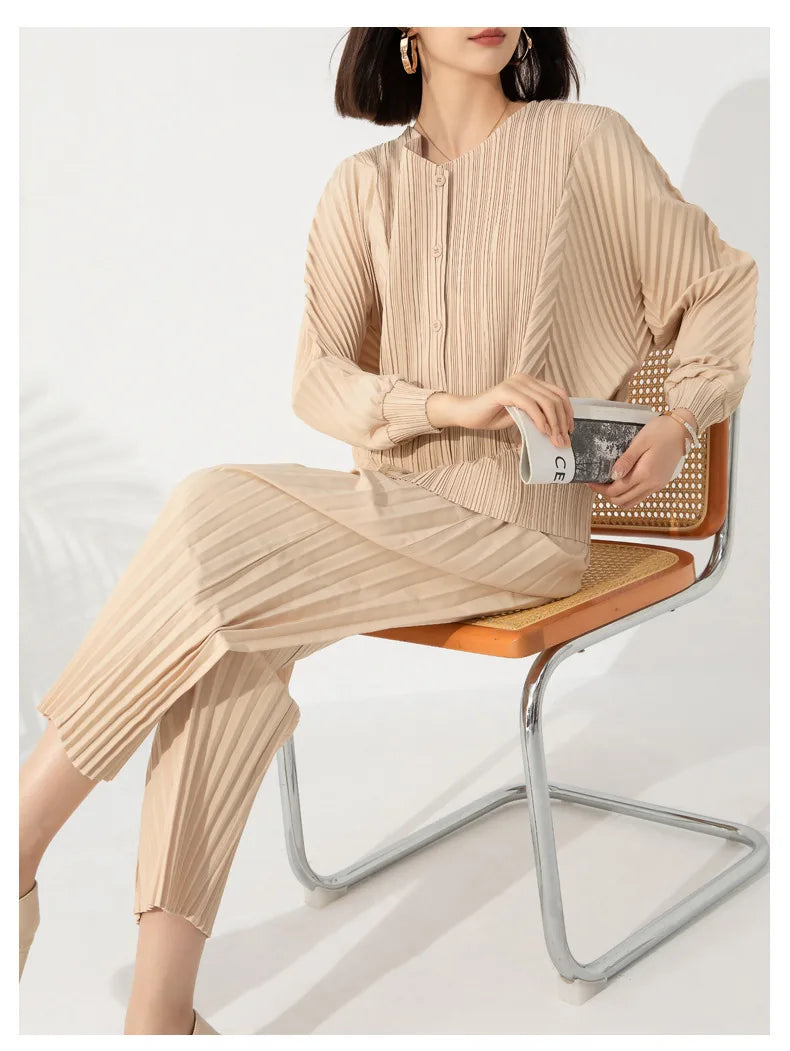 Luxe Japanese Pleated Plisse Top & Pull-On Pants