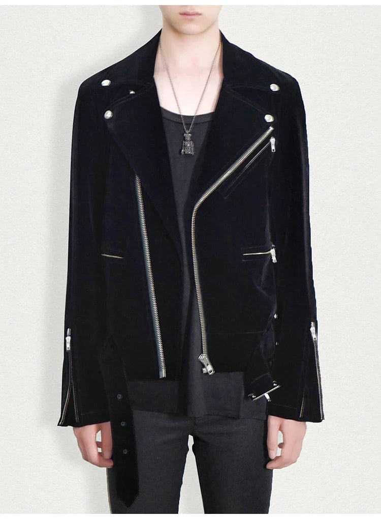 Men's Stylish Velvet Moto Jacket ââ‚?Refined Elegance