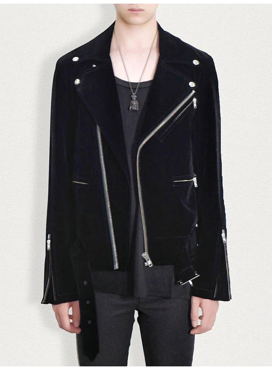 Men's Stylish Velvet Moto Jacket ââ‚?Refined Elegance
