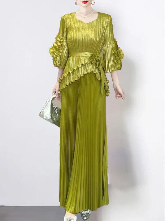 Pleated Metallic Top and Skirt Evening Formal Set