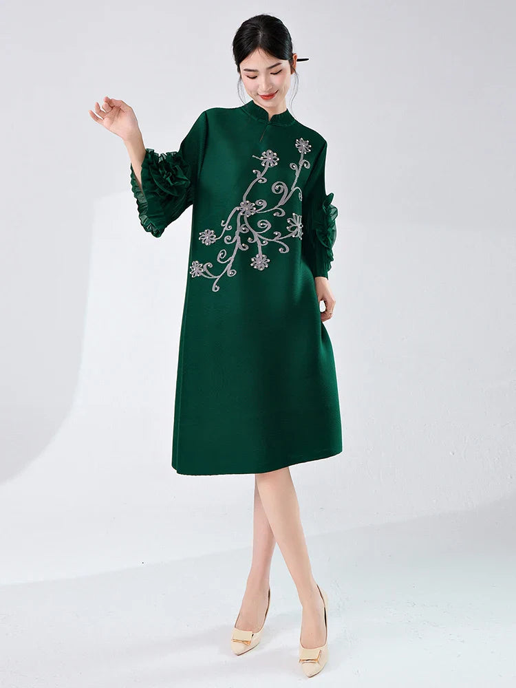Women's Pleated Dress with Ruffle Sleeves â€?Elegant & Stylish