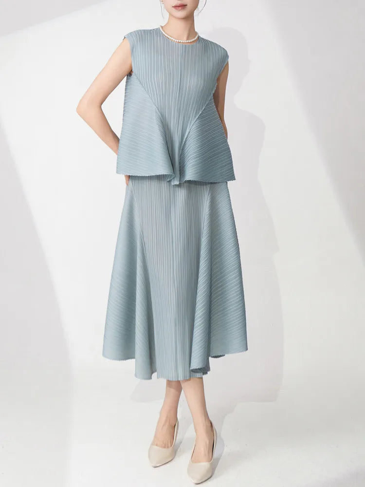Pleated Sleeveless Top & Skirt Set