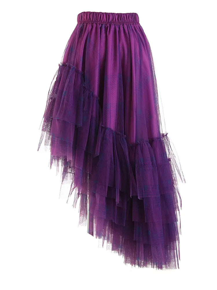 Asymmetric Tiered Tulle Ruffle Skirt