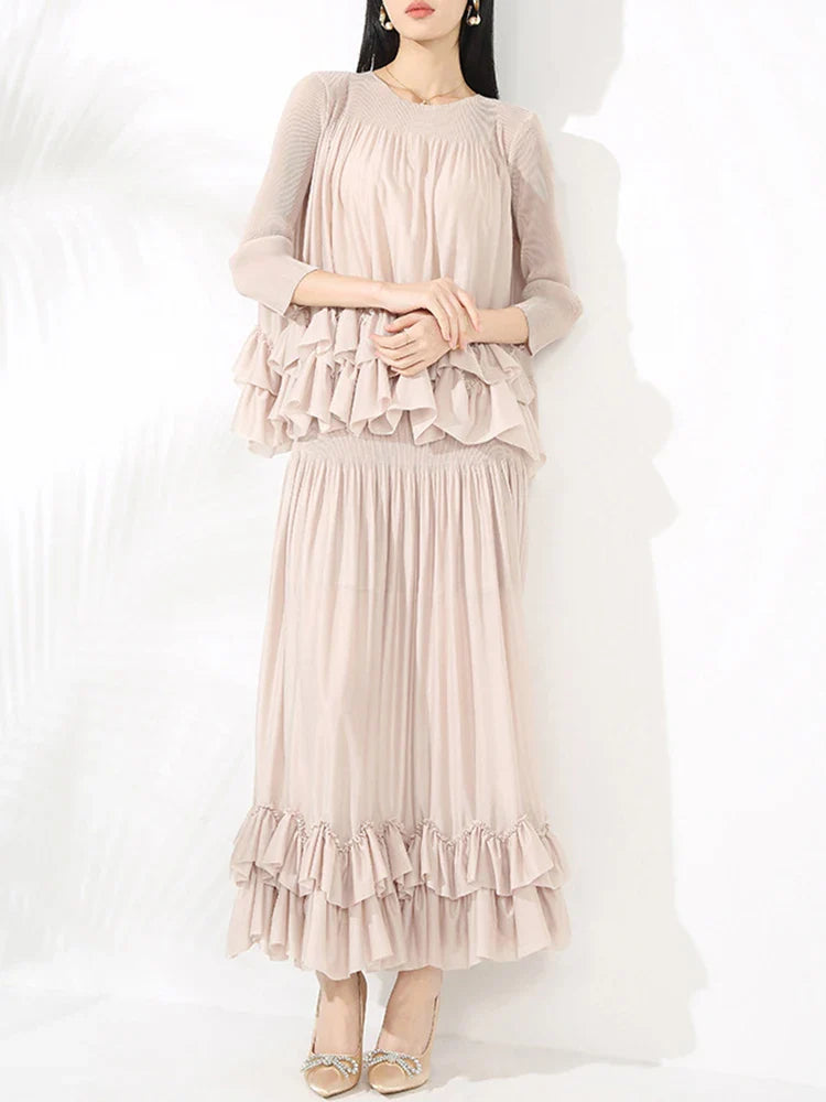Luxury Ruffled Pleated Skirt 2-Piece Set