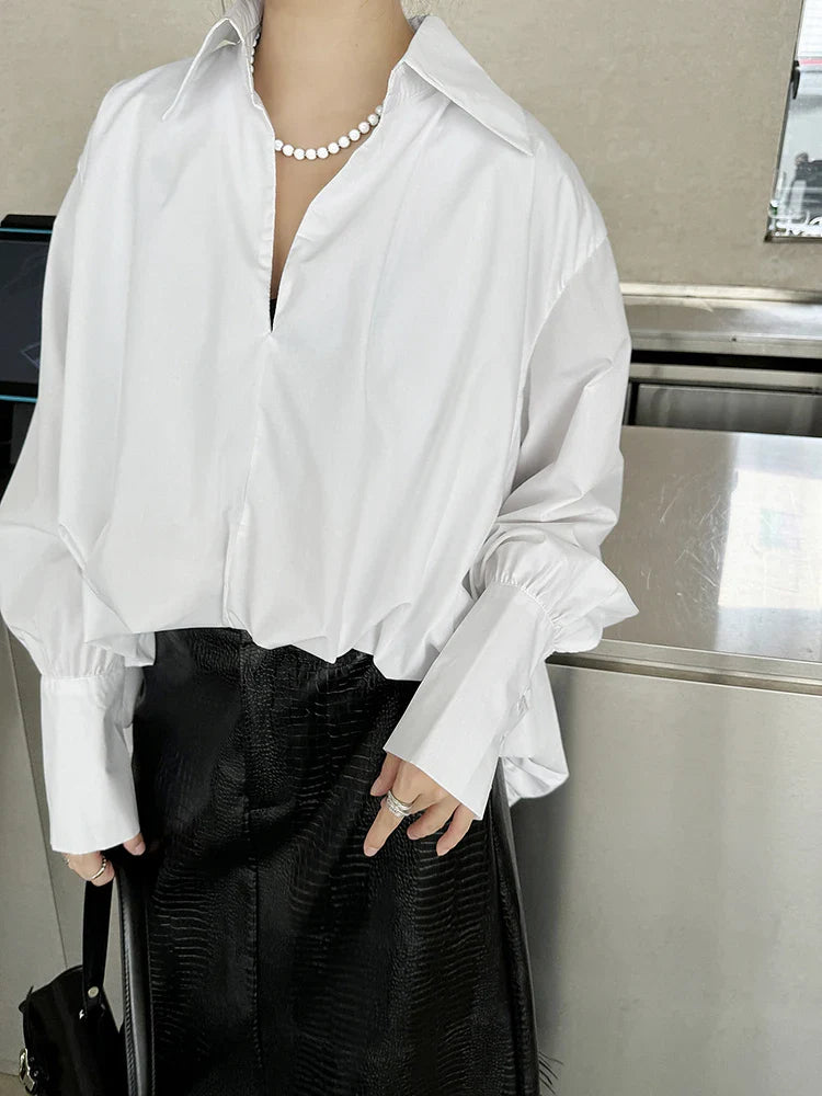 Voluminous Sculptural Draped White Blouse