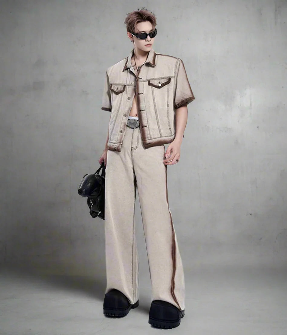 Men's Denim Wide Leg Casual Set