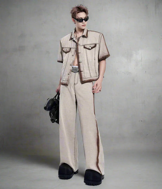 Men's Denim Wide Leg Casual Set