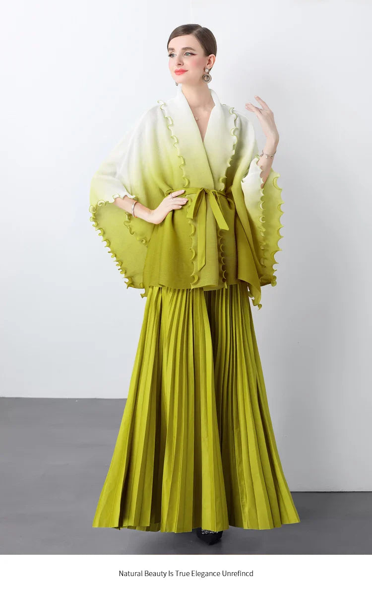 Plissé Pleated Long Skirt With Capelet Top