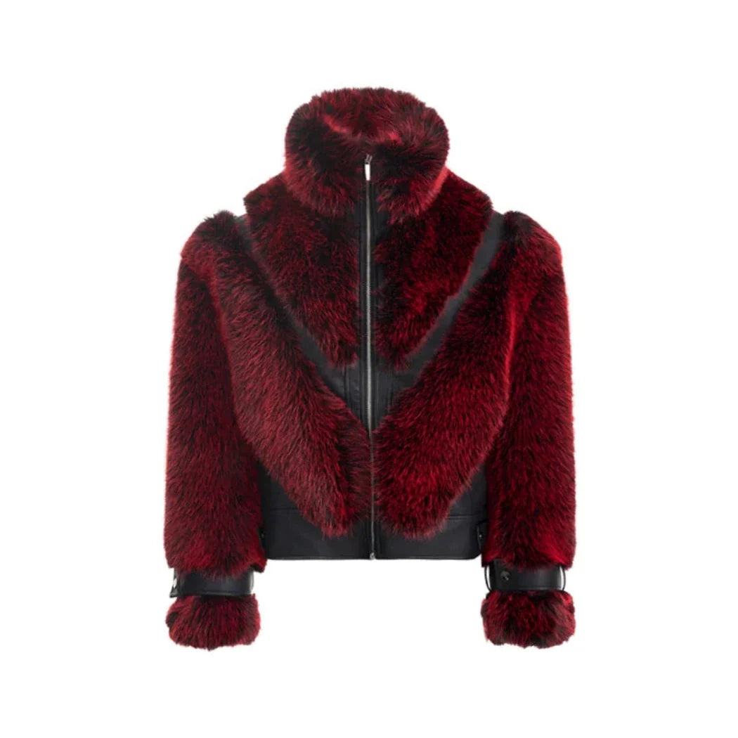 Men's Cropped Faux Leather & Fur Bomber Jacket