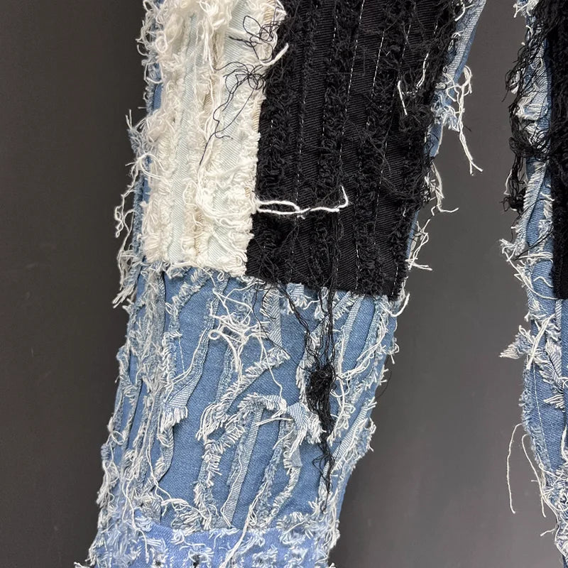 Men's Denim Distressed Light Wash Blue Jeans