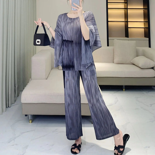 Luxe Japanese Pleats Pull-On Pants & Top Co-Ord Set
