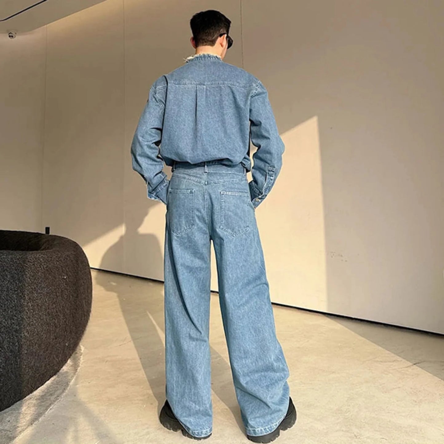 Men's Japanese Double Denim Two-Piece Set
