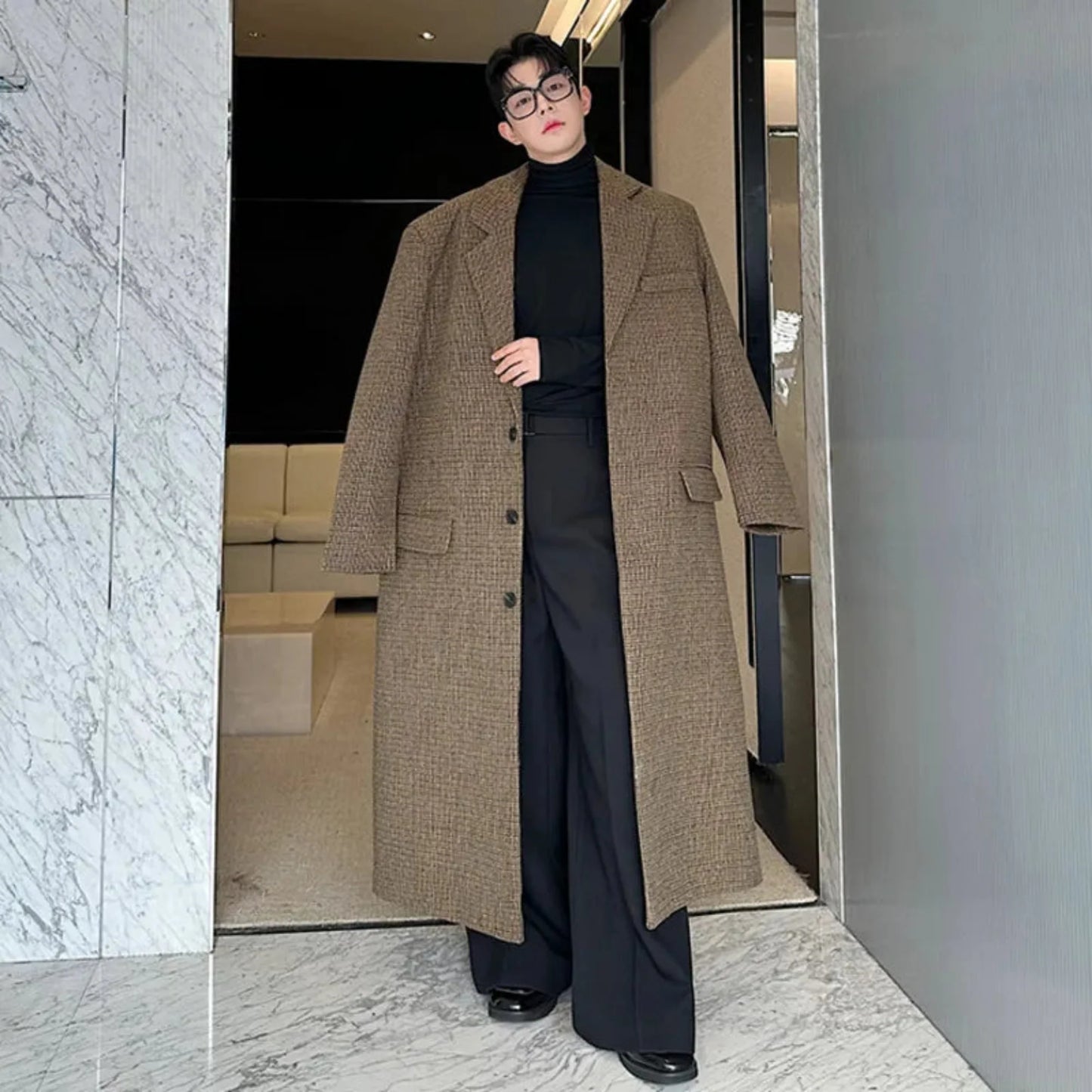 Men's Luxury Herringbone Wool-Blend Overcoat