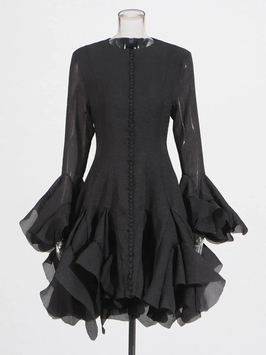 Fitted Bell Sleeve Chiffon Mini Dress