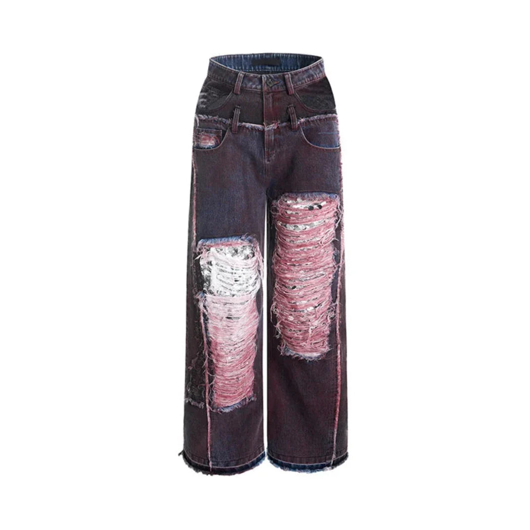 Men's Baggy Extra Distressed Sequin Jeans