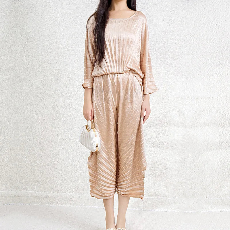 Women's Wide Leg Pleated Two-Piece Set