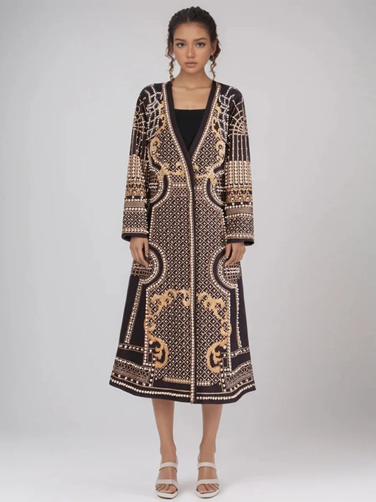 Hand-Embroidered Pearl Long Coat