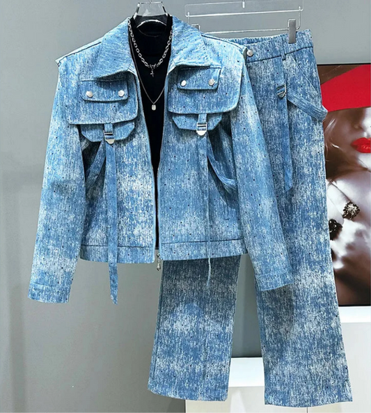 Men's Light Wash Denim Suit