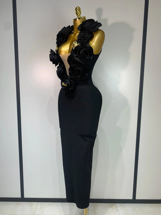 Black Floral Sleeveless Mermaid Dress